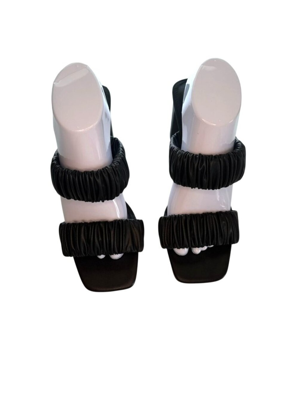 H&M Block Heel Sandals Ruched Straps Square Toe Women's 9.5 - Picture 2 of 8